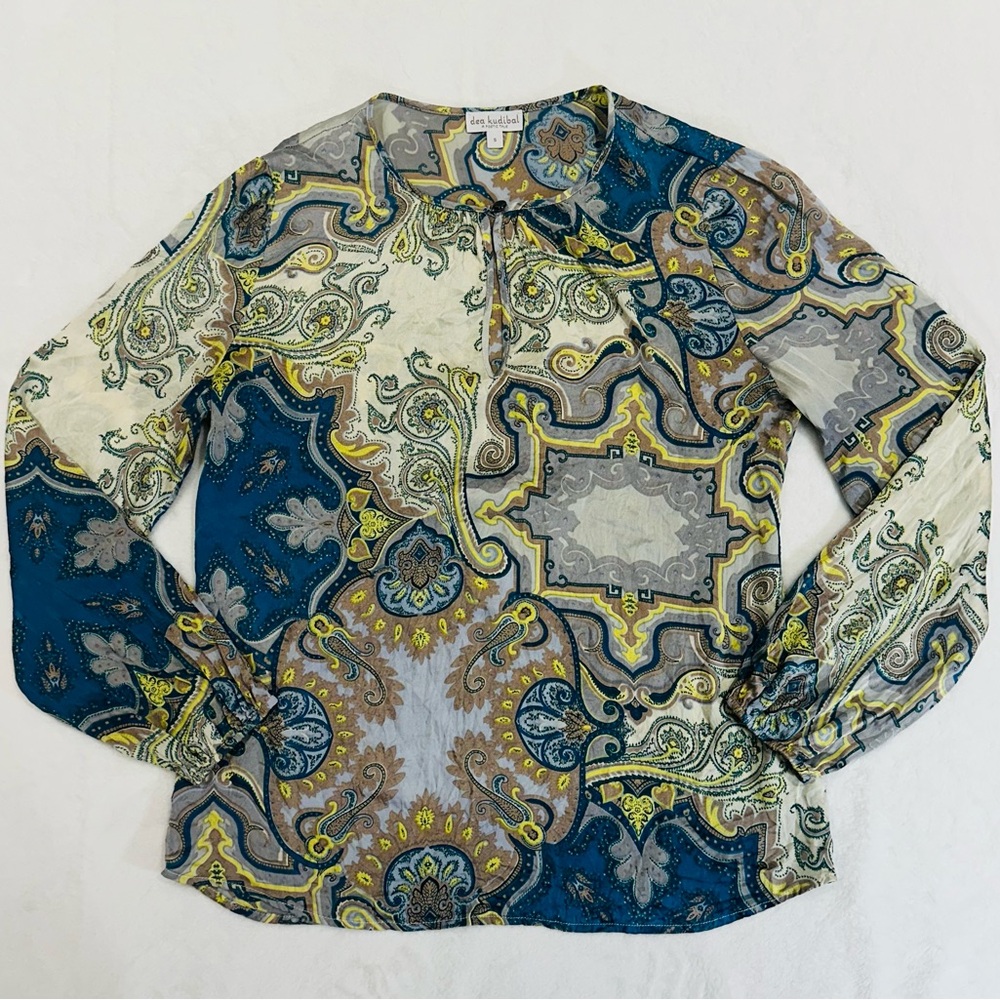 Dea Kudibal Top Women's Silk Floral Long Sleeve Blouse Size S